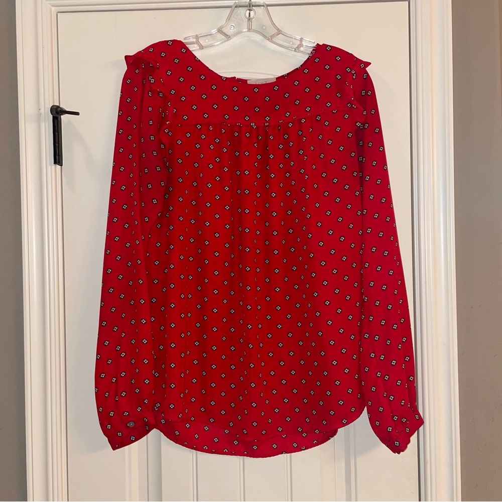 LOFT Red Blouse with Geometric Pattern